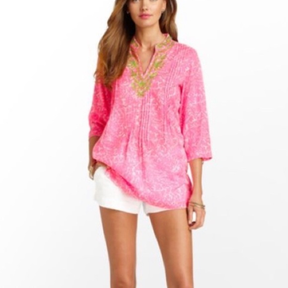 Lilly Pulitzer Tops - Lilly Pulitzer Sarasota Beaded Pink Tunic Sz. S